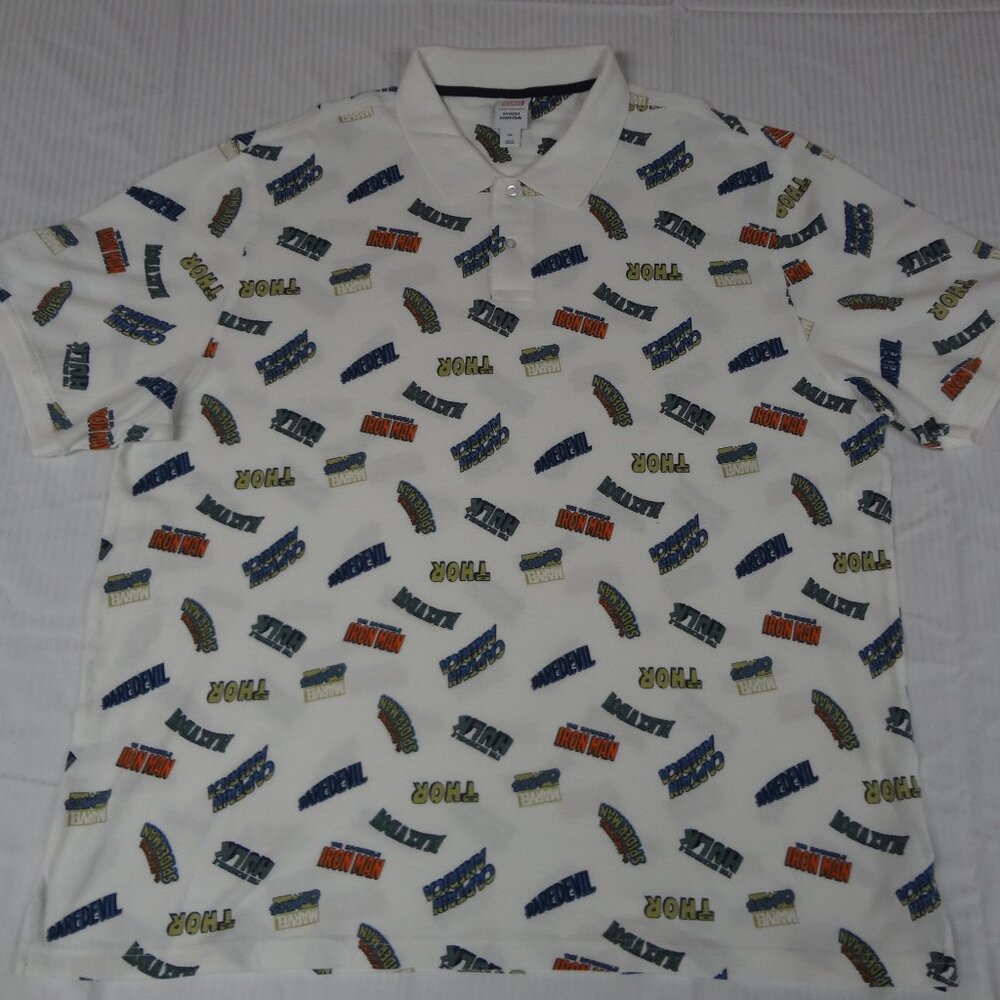MARVEL MOVIE TITLES  THOR HULK SPIDERMAN WHITE POLO SHIRT 2XL J267